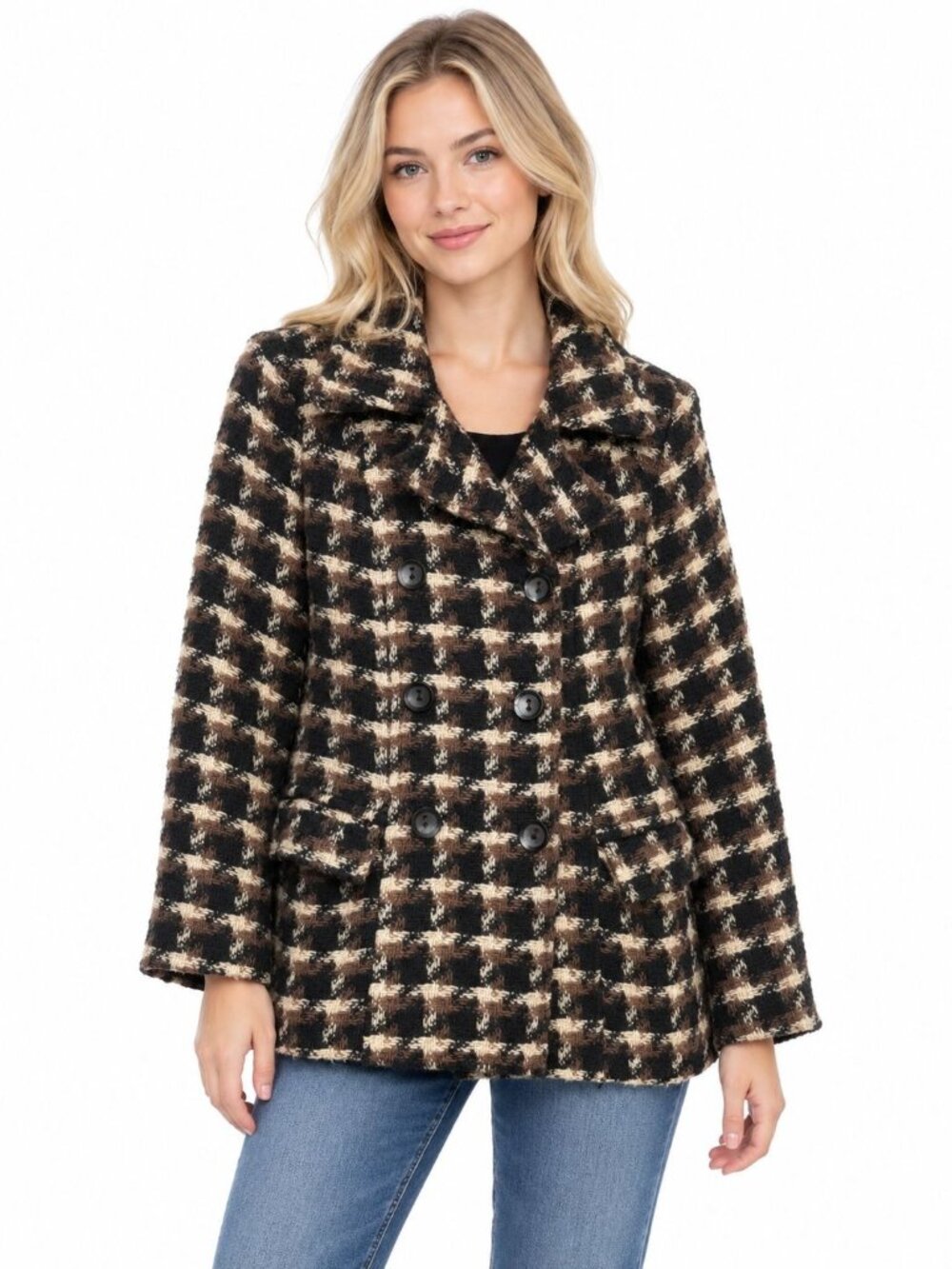 Vintage Y2K Old Navy Plaid Wool Blend Peacoat Brown Black 2005 Size M